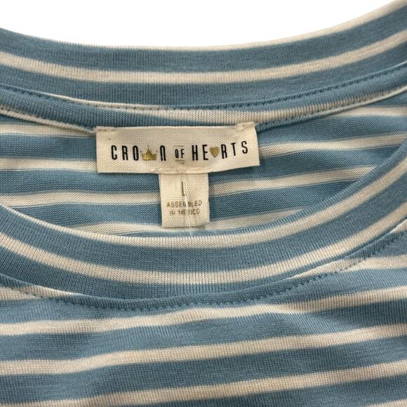 Crown of Hearts Light Blue Striped Cold Shoulder Tie Detail Top Girls L - Picture 3 of 6